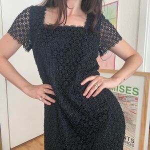 Women's Black Beaded Crochet Dress